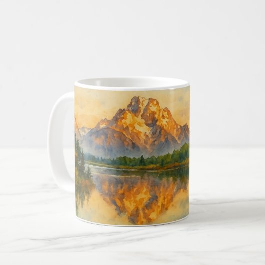 ゴールデンマウンテンリフレクション水彩風景 コーヒーマグカップ (正面左)