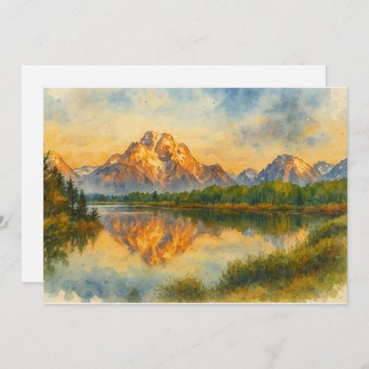 ゴールデンマウンテンリフレクション水彩風景 サンキューカード (正面/裏面)