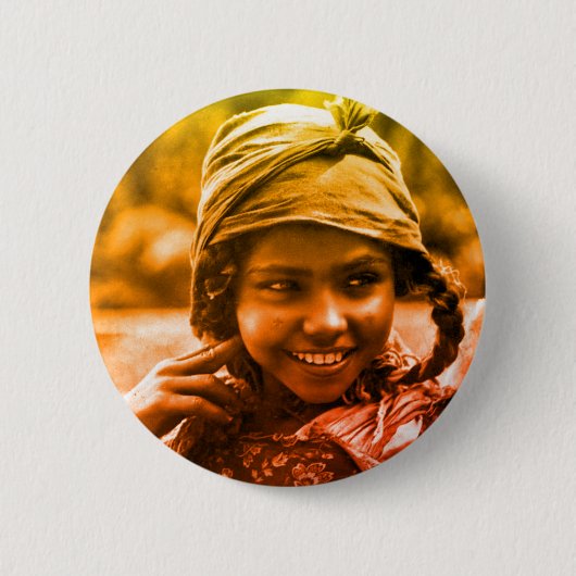 ゴールデンマグレブチュニジアジェルバ女の子ボタン 缶バッジ (正面)