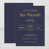 ゴールデンマゲンネイビーブルーデイビッドバー（ユダヤ教の）バル・ミツバー 招待状 (正面/裏面)
