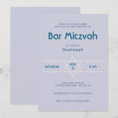 ゴールデンマゲンライトブルーデイビッドバー（ユダヤ教の）バル・ミツバー 招待状 (正面/裏面)