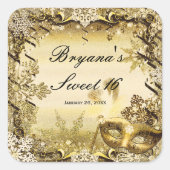 ゴールデンマスカレードマスク&冬の雪エレガント片 スクエアシール (正面)