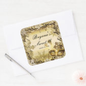 ゴールデンマスカレードマスク&冬の雪エレガント片 スクエアシール (封筒)