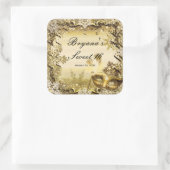 ゴールデンマスカレードマスク&冬の雪エレガント片 スクエアシール (バッグ)