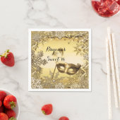 ゴールデンマスカレードマスク&冬の雪エレガント片 スタンダードカクテルナプキン (インサイチュ)