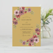 ゴールデンマスタードプラムの野生の花の結婚式 招待状 (スタンド正面)