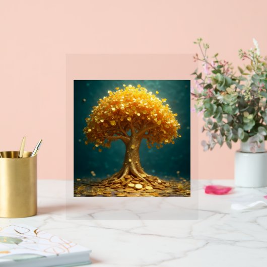 ゴールデンマネーツリー金ゴールドコインマネーディネロ幸せ アクリルサイン (ウェディング)