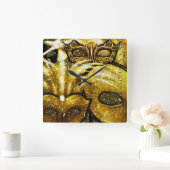 ゴールデンマルディグラスマスクウォールクロック スクエア壁時計 (ホーム)