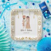 ゴールデンマンダプ縁どインディアンデザインスクエア ペーパープレート (パーティー)