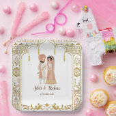 ゴールデンマンダプ縁どインディアンデザインスクエア ペーパープレート (パーティー)