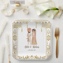 ゴールデンマンダプ縁どインディアンデザインスクエア ペーパープレート