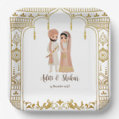 ゴールデンマンダプ縁どインディアンデザインスクエア ペーパープレート (正面)