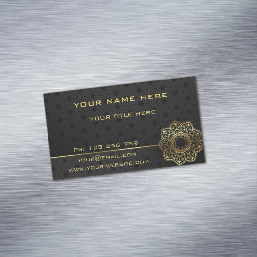 ゴールデンマンダラフラワー金ゴールド文字ブラックプロフェッショナル マグネット名刺 (インサイチュ)