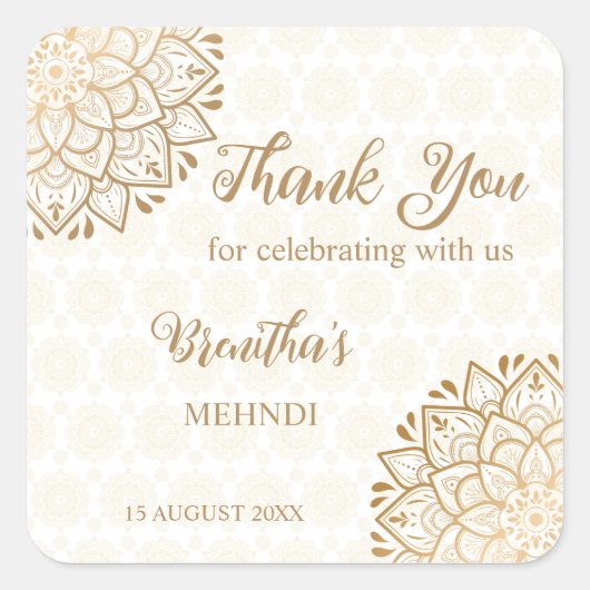 ゴールデンマンダラメーンディパーソナライズされた スクエアシール (正面)