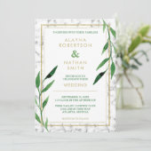 ゴールデンマーブル結婚式招待状グリーン 招待状 (スタンド正面)