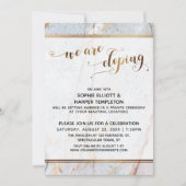 ゴールデンマーブル　私たちはこっそり結婚する　ゴールドハーツ　カリグラフィー 招待状 (正面)