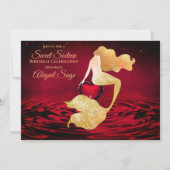 ゴールデンマーメイドと赤いハートスウィート16誕生日 招待状 (正面)
