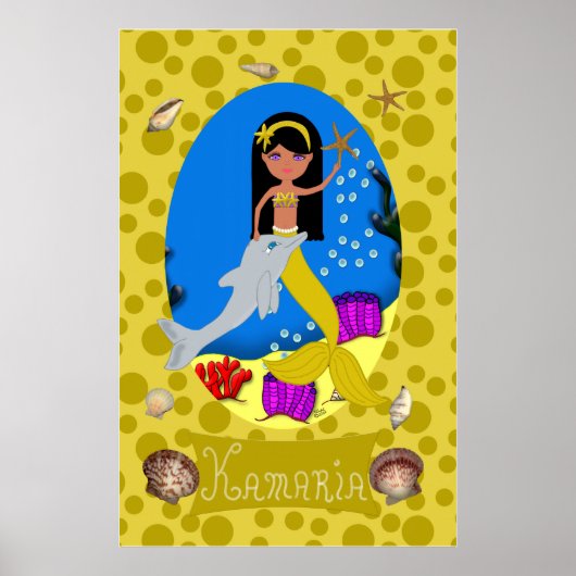 ゴールデンマーメイドアンドドルフィンプリント ポスター (正面)