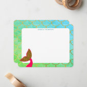 ゴールデンマーメイドスケール ティールターコイズグリッター キッズ ノートカード (正面/裏面インサイチュ)