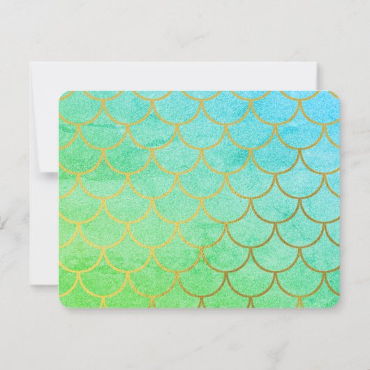 ゴールデンマーメイドスケール ティールターコイズ グリッター キッズ ノートカード (裏面)