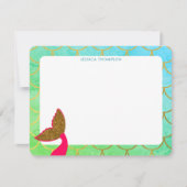 ゴールデンマーメイドスケール ティールターコイズ グリッター キッズ ノートカード (正面)