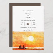 ゴールデンミニマルサンセットピクニックビーチ結婚式招待状 招待状 (正面/裏面)