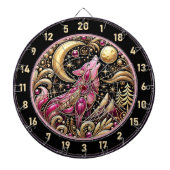 ゴールデンムーンの下でピンクのオオカミが吠える ダーツボード (正面)