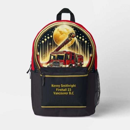 ゴールデンムーンの下で活躍するヒーロー プリントバックパック (正面)