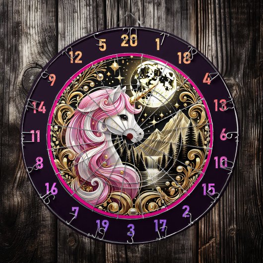 ゴールデンムーンハイライト威厳のあるピンクユニコーン ダーツボード