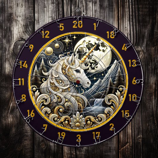 ゴールデンムーンハイライト白いユニコーンの優雅さ ダーツボード