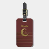 ゴールデンムーン&ラビットオン深いレッドラゲージタグ ラゲッジタグ (正面縦)