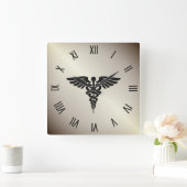 ゴールデンメディカルカドゥセウスとブラックナンバ スクエア壁時計 (ホーム)