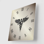 ゴールデンメディカルカドゥセウスとブラックナンバ スクエア壁時計 (傾斜)