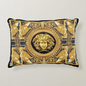 ゴールデンメドゥーサギリシャのスペヒンジデザイナー アクセントクッション (正面)