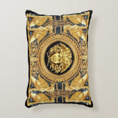 ゴールデンメドゥーサギリシャのスペヒンジデザイナー アクセントクッション (正面(垂直))