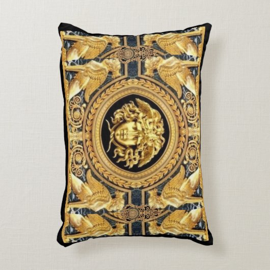ゴールデンメドゥーサギリシャのスペヒンジデザイナー アクセントクッション (正面(垂直))