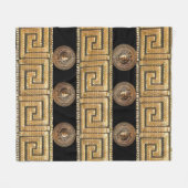 ゴールデンメドゥーサメーンダーギリシャ語鍵デザイナー フリースブランケット (正面(横))