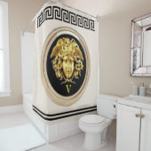 ゴールデンメドゥーサ/ギリシャ鍵ベージュとブラックビクトリー シャワーカーテン (インサイチュ)