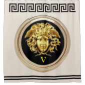 ゴールデンメドゥーサ/ギリシャ鍵ベージュとブラックビクトリー シャワーカーテン (正面)