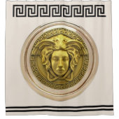 ゴールデンメドゥーサ/ゴルゴンギリシャ鍵ベージュアンドブラック シャワーカーテン (正面)