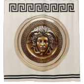 ゴールデンメドゥーサ/ゴルゴンギリシャ鍵ベージュアンドブラック シャワーカーテン (正面)