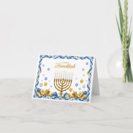 ゴールデンメノーラーとdreidel — ハヌカの幸せカード サンキューカード