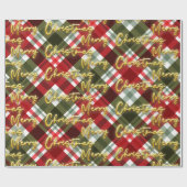 ゴールデンメリークリスマスシンプルホリデーストライプのレッド ラッピングペーパー (フラット)