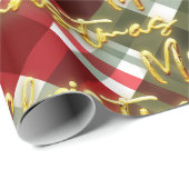 ゴールデンメリークリスマスシンプルホリデーストライプのレッド ラッピングペーパー (ロールコーナー)