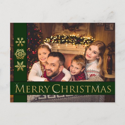 ゴールデンメリークリスマスファミリーフォトホリデー ポストカード (正面)
