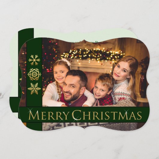 ゴールデンメリークリスマスファンシーカットファミリー写真 シーズンカード (正面/裏面)