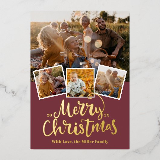 ゴールデンメリークリスマスフォトエレガントコラージフォイル 箔シーズンカード (正面)