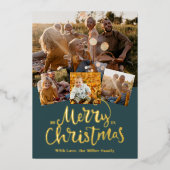 ゴールデンメリークリスマスフォトエレガントコラージュ 箔シーズンカード (正面)