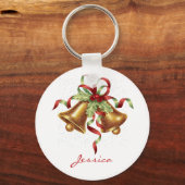 ゴールデンメリークリスマスベルとレッドボウホリデー キーホルダー (正面)