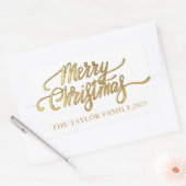 ゴールデンメリークリスマスホリデーギフトブラック 長方形シール (封筒)